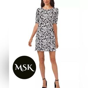 MSK Monochrome Printed Puff-Sleeve Sheath Dress